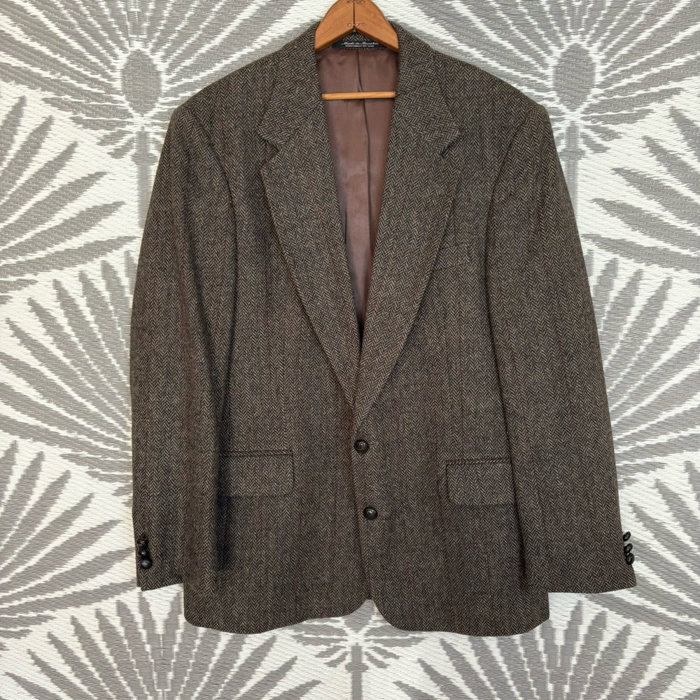 Vtg Wool Herringbone Blazer Jacket men’s Sz 42R Gray Tweed Multicolor Fleck